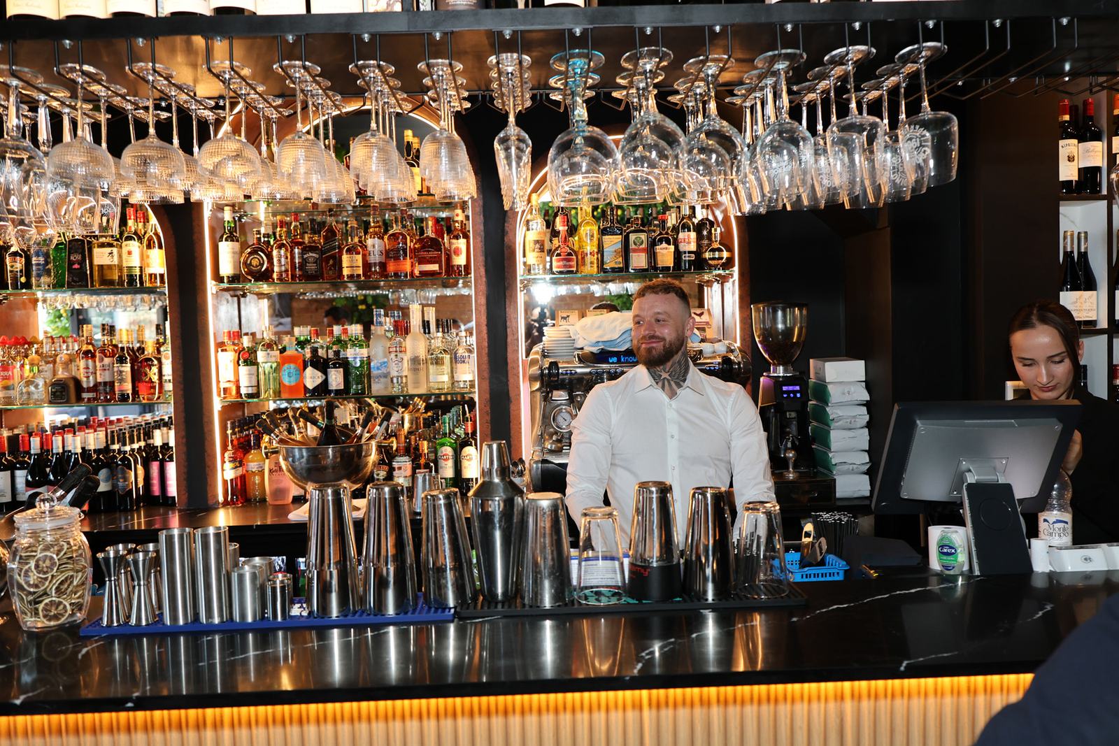 The bar, ready for the soft opening