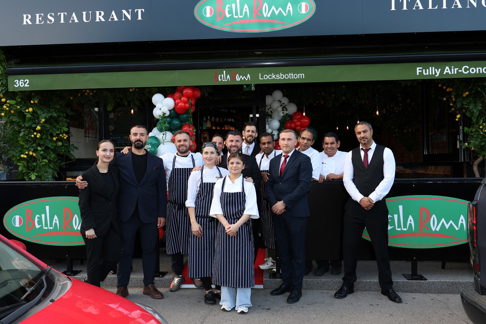 The Bella Roma Locksbottom team outside the restaurant on opening night